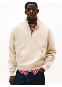 Sweatshirt Tommy Jeans "TJM 90S SCRIPT RIB FLEECE", Herren, Gr. XL, gulf sand, Sweatware, Obermaterial: 80% Baumwolle, 20% Polyester, normal, B&uuml;ndchen, Sweatshirts Sweatshirt, Troyerkragen mit Rei&szlig;verschluss, normale Passform