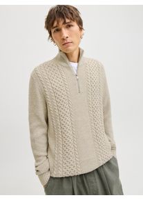 Jack & Jones Troyer JACK & JONES "JJPAUL KNIT HALF ZIP", Herren, Gr. XL, wei&szlig; melange, Strick, Obermaterial: 82% Polyacryl, 18% Baumwolle, meliert, regular fit normal, hoch geschlossener Ausschnitt, Pullover Troyer