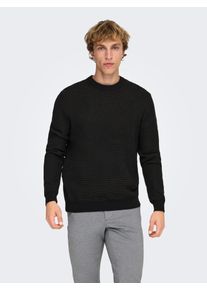 Only & Sons Strickpullover ONLY & SONS "ONSDAVE REG LS CREW NECK KNIT NOOS", Herren, Gr. L, schwarz detail:beluga, Strick, Obermaterial: 100% Baumwolle, unifarben, regular fit normal, Rundhals, B&uuml;ndchen, Pullover Strickpullover, Baumwolle, regular fit
