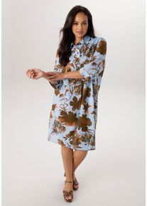 Hemdblusenkleid ANISTON PLUS, Damen, Gr. 48, N-Gr, blau (hellblau, braun), Web, Obermaterial: 100% Baumwolle, bedruckt, gemustert, figurumspielend kniebedeckend, Kleider Hemdblusenkleid, aus reine Baumwolle - NEUE KOLLEKTION