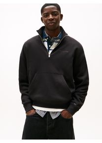 Sweatshirt Tommy Jeans "TJM 90S SCRIPT RIB FLEECE", Herren, Gr. XL, schwarz, Sweatware, Obermaterial: 80% Baumwolle, 20% Polyester, normal, B&uuml;ndchen, Sweatshirts Sweatshirt, Troyerkragen mit Rei&szlig;verschluss, normale Passform