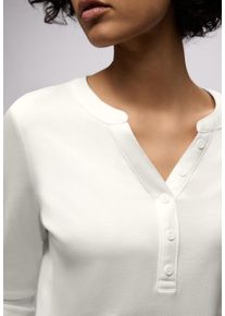 Langarmshirt Street One, Damen, Gr. 40, sanftes wei&szlig;, Jersey, Obermaterial: 50% Baumwolle, 50% Modal, unifarben, tailliert h&uuml;ftbedeckend, V-Ausschnitt, B&uuml;ndchen, Shirts Langarmshirt, mit dekorativem Split Neck und Knopfleiste