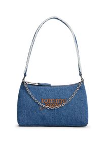 Schultertasche Tommy Jeans "TJW COOL DENIM SHOULDER BAG", Damen, Gr. B/H/T: 23cm x 15cm x 13cm, jeansblau, Baumwolle, Taschen Schultertasche, Damen Tragetasche, Minibag mit modischer Zierkette
