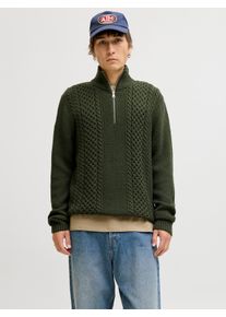 Jack & Jones Troyer JACK & JONES "JJPAUL KNIT HALF ZIP", Herren, Gr. XS, duffel bag, Strick, Obermaterial: 82% Polyacryl, 18% Baumwolle, unifarben, regular fit normal, hoch geschlossener Ausschnitt, Pullover Troyer