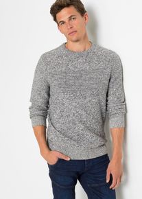 Strickpullover bonprix, Herren, Gr. 60/62 (XXL), blau (dunkelblau meliert), Strick, Obermaterial: 100% Baumwolle, Strukturmuster, meliert, regular fit normal, Rundhals, Rippstrickb&uuml;ndchen, Pullover Strickpullover, aus Baumwolle, ohne Kragen, Regular Fit, melierte Optik