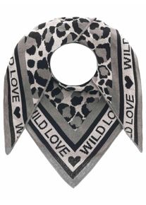 Dreieckstuch Zwillingsherz "Dreieckstuch Baumwolle", Damen, grau, Feinstrick, Baumwollmischung, Modet&uuml;cher Dreieckstuch, mit Leo Muster und Schrift