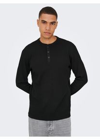 Only & Sons Langarmshirt ONLY & SONS "ONSTOBIE REG LS HENLEY TEE NOOS", Herren, Gr. M, schwarz, Jersey, Obermaterial: 60% Baumwolle, 40% Polyester, unifarben, regular fit normal, Rundhals, B&uuml;ndchen, Shirts Langarmshirt, Baumwollmischung, regular fit