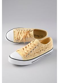 Sneaker ANISTON SHOES, Damen, Gr. 38, gelb, Textil, Schuhe Sneaker, Schn&uuml;rschuh, Freizeitschuh in H&auml;keloptik - NEUE KOLLEKTION