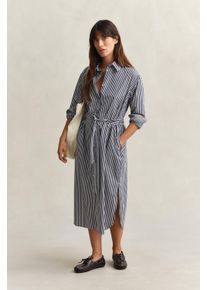 Hemdblusenkleid Gant "CLASSIC POPLIN STRIPE", Damen, Gr. 42, N-Gr, classic blau, Web, Obermaterial: 100% Baumwolle, regular fit ca. Mitte Wade, Kleider Hemdblusenkleid, mit Streifen, Tailleng&uuml;rtel, regular fit