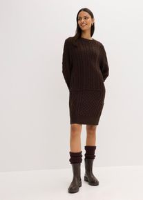 bonprix Strickkleid mit Zopfmuster, braun, Gr.32/34 (XS), In Mini-L&auml;nge, 50% Baumwolle