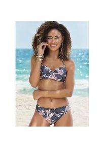 Bandeau-Bikini Sunseeker, Damen, Gr. 38, Cup E, schwarz (schwarz bedruckt), Microfaser, Polyamid, floral, Bikini-Sets, mit grafisch-floralem Muster