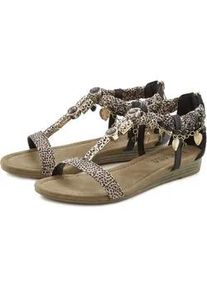 Sandale Lascana "Sommerschuh", Damen, Gr. 35, braun (schwarz gepunktet), Obermaterial: 100% Textilmaterial. Decksohle: 100% Lederimitat. Futter: 100% Lederimitat. Laufsohle: 100% Synthetik, gepunktet, Schuhe Damenschuh Riemchensandale Sandale Sandalette Sommerschuh, Sandalette, Sommerschuh im Festival-Look VEGAN