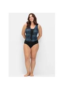 Badeanzug sheego, Damen, Gr. 50, Cup C, schwarz (schwarz bedruckt), Elasthan, Polyamid, Badeanz&uuml;ge Badeanzug