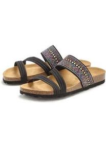 Pantolette Lascana "Mule, Sandale, offener Schuh, Sommerschuh", Damen, Gr. 37, schwarz, Obermaterial: 50% Synthetik, 50% Textilmaterial. Decksohle: 100% Rindsleder. Laufsohle: 100% Synthetik, Glitzer, Schuhe Pantolette, mit Komfortkorkfu&szlig;bett aus Leder und elastischen Riemen