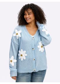 sheego by Joe Browns sheego Gro&szlig;e Gr&ouml;&szlig;en Strickjacke mit Bl&uuml;tenmuster, hellblau, Gr&ouml;&szlig;e 52/54 - Damen