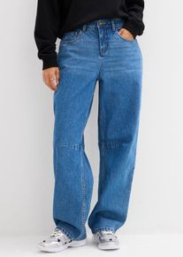 bonprix Barrel-Jeans Mid Waist, blau, Gr.52, Barrel-Jeans Mid Waist, 99% Baumwolle