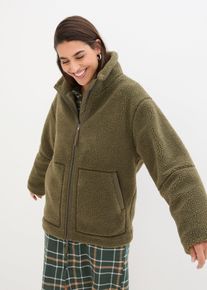 bonprix Gef&uuml;tterte Teddy-Fleece Jacke, gr&uuml;n, Gr.52, Oversized Teddy-Fleece Jacke mit seitlichen Eingrifftaschen