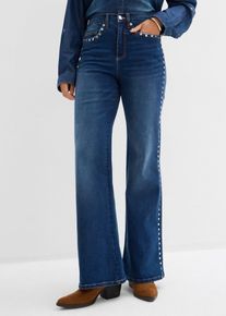 bonprix Flared-Jeans High Waist mit Nietenbesatz, blau, Gr.50, Flared-Jeans High Waist mit Nietenbesatz, 71% Baumwolle