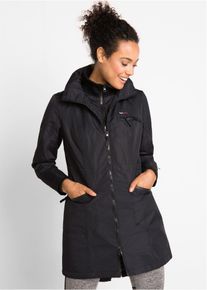 bonprix wasserdichter Funktions-Outdoor-&Uuml;bergangsmantel mit Kapuze 2 in 1-Optik, schwarz, Gr.42, Regenjacke mit zahlreichen Taschen