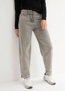 bonprix Boyfriend-Jeans mit Vintagewaschung, grau, Gr.46, l&auml;ssige Jeans mit weitem Bein und komfortablen Gummi am hinteren Bund mit Neonfarben, 82% Baumwolle