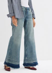 bonprix Wide-Leg-Jeans Mid Waist, blau, Gr.42, Extra weite Jeans mit gewaschenem Saum, 99% Baumwolle