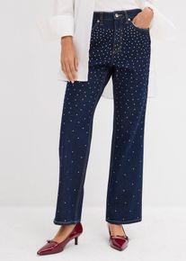 bonprix Straight-Jeans Mid Waist mit Strass, blau, Gr.38, Straight-Jeans Mid Waist Bequembund mit Strass, 99% Baumwolle