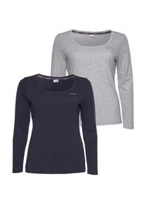 Langarmshirt Kangaroos, Damen, Gr. 52/54, blau (marine, grau, meliert), Jersey, Graumeliert (Obermaterial): 95% Baumwolle, 5% Viskose. Obermaterial: 100% Baumwolle. Obermaterial Melange: 95% Baumwolle, 5% Viskose, meliert, unifarben, Basic h&uuml;ftbedeckend, Rundhals, Shirts Langarmshirt, Langarm, unifarben oder meliert, Rundhalsausschnitt