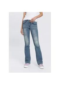 Bootcut-Jeans Arizona "Shaping", Damen, Gr. 19, K + L Gr, blau (blau used), Denim/Jeans, Obermaterial: 79% Baumwolle, 19% Polyester, 2% Elasthan, Basic, schmal lang, Jeans, bootcut, Kontrastn&auml;hte, Used-Look-Waschung, niedrige Leibh&ouml;he, Topseller
