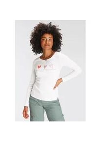 Longsleeve Kangaroos, Damen, Gr. 48/50, wei&szlig;, Rippware, Obermaterial: 100% Baumwolle, bedruckt, unifarben mit Farbeinsatz, sehr figurbetont h&uuml;ftbedeckend, Rundhals, Shirts, Langarm, sehr figurbetont und h&uuml;ftbedeckend, mit Herzchen-Detail