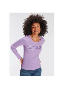 Langarmshirt Kangaroos, Damen, Gr. 36/38, lila, Rippware, Obermaterial: 100% Baumwolle, bedruckt, unifarben mit Farbeinsatz, sehr figurbetont h&uuml;ftbedeckend, Rundhals, krempelbar, Shirts Langarmshirt, krempelbare &Auml;rmel, figurbetonter Schnitt, Rundhalsausschnitt