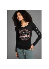 Langarmshirt Kangaroos, Damen, Gr. 40/42, schwarz (schwarz, bedruckt), Rippware, Obermaterial: 100% Baumwolle, sehr figurbetont h&uuml;ftbedeckend, Rundhals, Shirts Langarmshirt, Langarm, unifarben mit Farbeinsatz und Logodruck