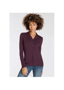 Langarmshirt BOYSEN'S, Damen, Gr. 46, lila (pflaume), Single Jersey, Obermaterial: 95% Viskose, 5% Elasthan, unifarben, figurbetont h&uuml;ftbedeckend, abgesteppt, Shirts Langarmshirt, lang&auml;rmel, figurbetonter Schnitt, Blusenkragen