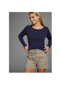 H.I.S. Langarmshirt H.I.S, Damen, Gr. 32/34, blau (marine), Feinripp, Obermaterial: 100% Baumwolle, clean, unifarben, Basic, figurbetont h&uuml;ftbedeckend, Rundhals, Shirts Langarmshirt, figurbetonte Passform, Feinrippstoff aus Baumwolle und Viskose