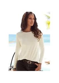 Langarmshirt Lascana "mit Streifenstruktur", Damen, Gr. 32/34, beige (creme, schwarz), Jersey, Obermaterial: 100% Baumwolle, unifarben, Basic, normal normal, Rundhals, abgesteppt, Shirts Langarmshirt, aus weicher Baumwoll-Qualit&auml;t