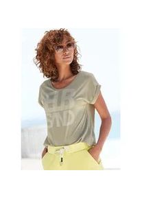 T-Shirt ELBSAND "Eldis", Damen, Gr. S (36), gr&uuml;n (khaki meliert), Single Jersey, Obermaterial: 50% Baumwolle, 50% Polyester, meliert, figurumspielend h&uuml;ftlang, Rundhals, Aufschlag, Shirts T-Shirt, mit Logodruck, Kurzarmshirt aus Baumwoll-Mix, sportlich-casual
