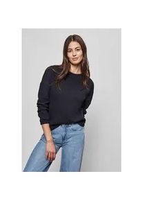 Langarmshirt Street One, Damen, Gr. 40, blau (night sky blau), Web, 79% Baumwolle, 18% Polyester, 3% Elasthan, unifarben, normal normal, Rundhals, B&uuml;ndchen, Shirts Langarmshirt, mit Materialmix