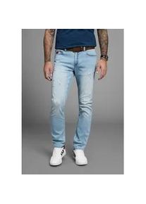 Straight-Jeans Bruno Banani "Hutch", Herren, Gr. 42, L&auml;nge 36, blau (l.blau dunkel), Denim/Jeans, Obermaterial: 98% Baumwolle, 2% Elasthan, Destroyed-Effekte, normal lang, Jeans Straight-Jeans, gerade geschnittenes Bein, niedrige Leibh&ouml;he, regul&auml;re Passform, Topseller