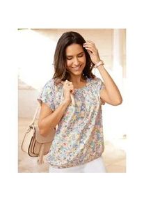 Kurzarmshirt CLASSIC BASICS "Kurzarm-Shirt", Damen, Gr. 50, beige (champagner, rosenquarz, bedruckt), 100% Baumwolle, gemustert, mehrfarbig, Rundhals, Shirts