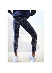 Funktionsleggings Lascana ACTIVE, Damen, Gr. M (40/42), N-Gr, blau (blau, silber), Obermaterial: 85% Polyester, 15% Elasthan, bedruckt, gemustert, gl&auml;nzend, figurbetont kn&ouml;chellang, Hosen, Sportleggings mit gl&auml;nzendem Print und 3D Schriftzug, Topseller