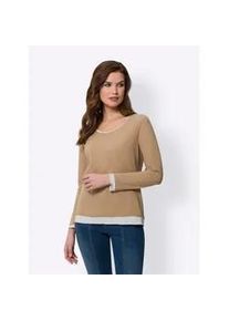 Langarmshirt Heine "T-Shirt", Damen, Gr. 40, braun (camel, ecru), 95% Viskose, 5% Elasthan, unifarben, Rundhals, Shirts Langarmshirt