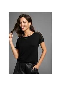 Kurzarmshirt Laura Scott, Damen, Gr. 36/38, schwarz, Jersey, Obermaterial: 95% Viskose, 5% Elasthan. Spitze: 100% Baumwolle, unifarben, figurumspielend h&uuml;ftlang, Rundhals, Shirts, mit Spitze