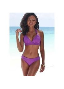Triangel-Bikini Lascana "Toni", Damen, Gr. 38, Cup D, lila, Microfaser, Recycling-Polyamid, unifarben, Bikini-Sets Triangel-Bikini, mit goldfarbenen Accessoires, Topseller
