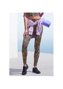 Leggings Lascana ACTIVE, Damen, Gr. S (36/38), N-Gr, beige, Obermaterial: 95% Baumwolle, 5% Elasthan, animal-print, figurbetont lang, Hosen Leggings, in Leopardenmuster, mit breitem B&uuml;ndchen