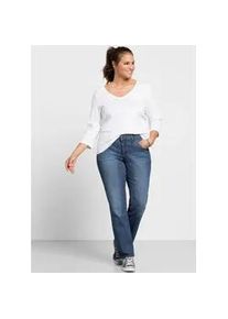 Stretch-Jeans sheego, Damen, Gr. 44, Normalgr&ouml;&szlig;en, blau (blau denim), 98% Baumwolle, 2% Elasthan, unifarben, lang, Jeans