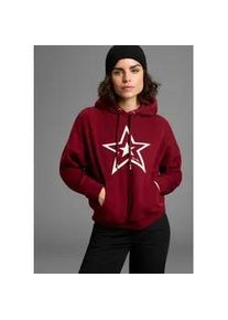 Kapuzensweatshirt Kangaroos, Damen, Gr. 44/46, rot (bordeaux), Sweatware, Obermaterial: 80% Baumwolle, 20% Polyester, oversize h&uuml;ftlang, Rippb&uuml;ndchen, Sweatshirts, mit Stern-Print