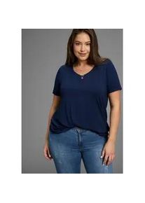 T-Shirt LAURA SCOTT CURVE, Damen, Gr. 48/50, blau, Jersey, Obermaterial: 94% Viskose, 6% Elasthan, unifarben, Basic, A-Linie h&uuml;ftbedeckend, V-Ausschnitt, Shirts T-Shirt, mit V-Ausschnitt aus flie&szlig;ender Viskose - GROSSE GR&Ouml;SSE