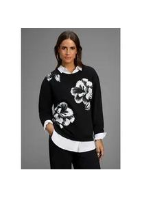 Sweater Laura Scott, Damen, Gr. 40/42, schwarz, angeraute Sweatware, Obermaterial: 60% Baumwolle, 40% Polyester, bedruckt, Basic h&uuml;ftbedeckend, Rundhals, Rippb&uuml;ndchen, Sweatshirts Sweater, Weiche Baumwollmischung mit Rundhalsausschnitt und Blumenprint