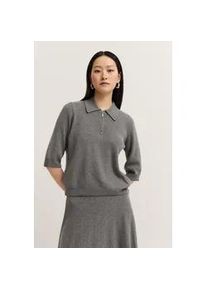 Poloshirt Bugatti, Damen, Gr. M, 250, grau, 40% Wolle, 30% Viskose, 20% Polyamid, 10% Kaschmir, unifarben, normal, B&uuml;ndchen, Shirts, mit Rei&szlig;verschluss & Hemdkragen