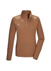 Langarmshirt Killtec "KSW 110 WMN LS SHRT", Damen, Gr. 40, braun (toffee), Obermaterial: 84% Polyester, 16% Elasthan, Shirts Langarmshirt, Damen Powerstretchshirt: atmungsaktiv, metallischer Print, Stehkragen