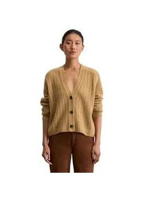 Marc O'Polo Cardigan MARC O'POLO "aus Schurwolle", Damen, Gr. L, beige (salted caramel), Obermaterial: 100% Schurwolle, unifarben, loose fit, V-Ausschnitt, Rippb&uuml;ndchen, Strickjacken